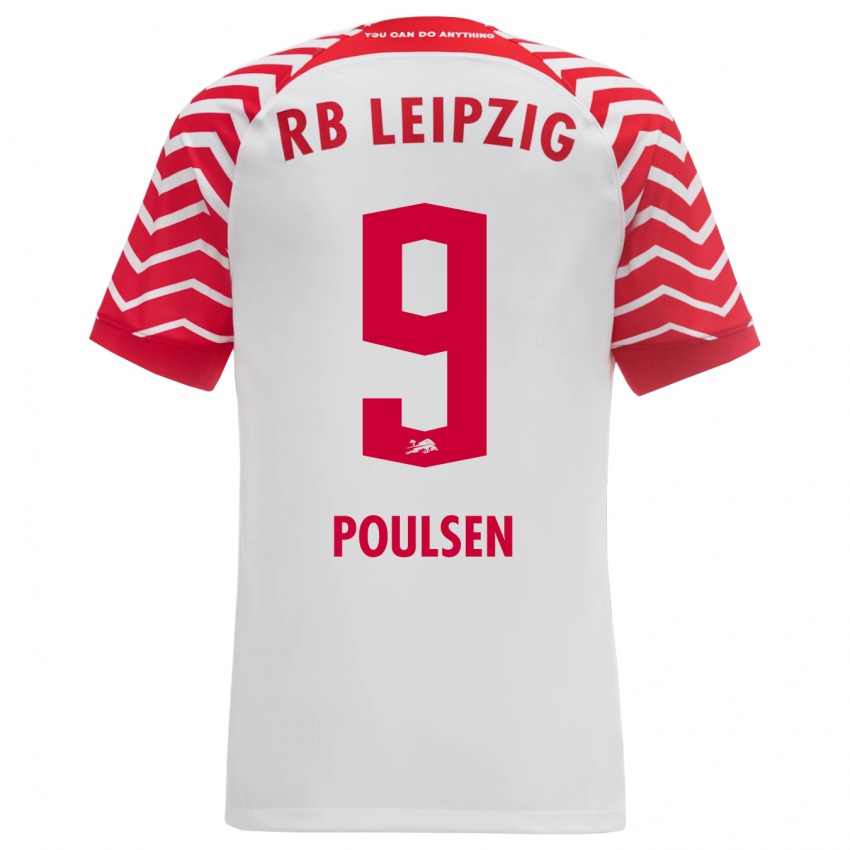 Kvinder Yussuf Poulsen #9 Hvid Hjemmebane Spillertrøjer 2023/24 Trøje T-Shirt