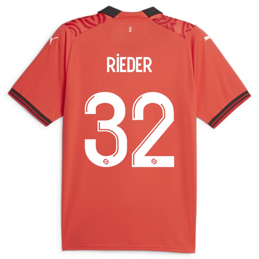 Kvinder Fabian Rieder #32 Rød Hjemmebane Spillertrøjer 2023/24 Trøje T-Shirt