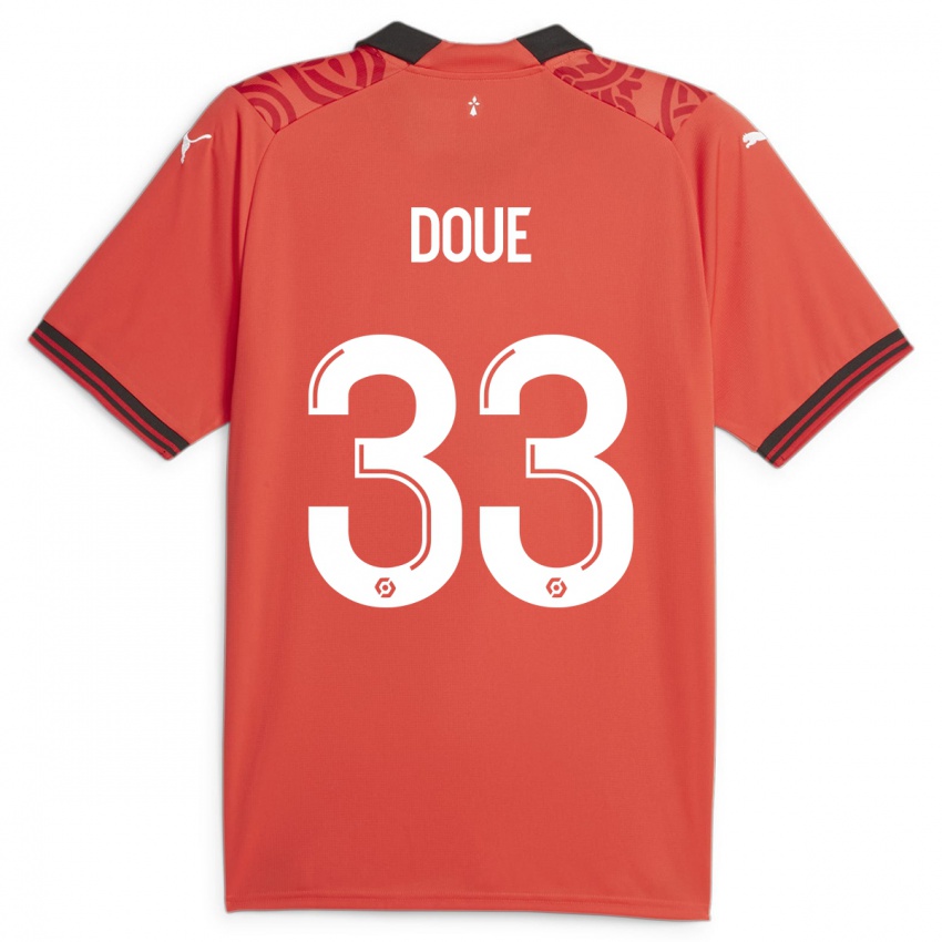Kvinder Désiré Doué #33 Rød Hjemmebane Spillertrøjer 2023/24 Trøje T-Shirt