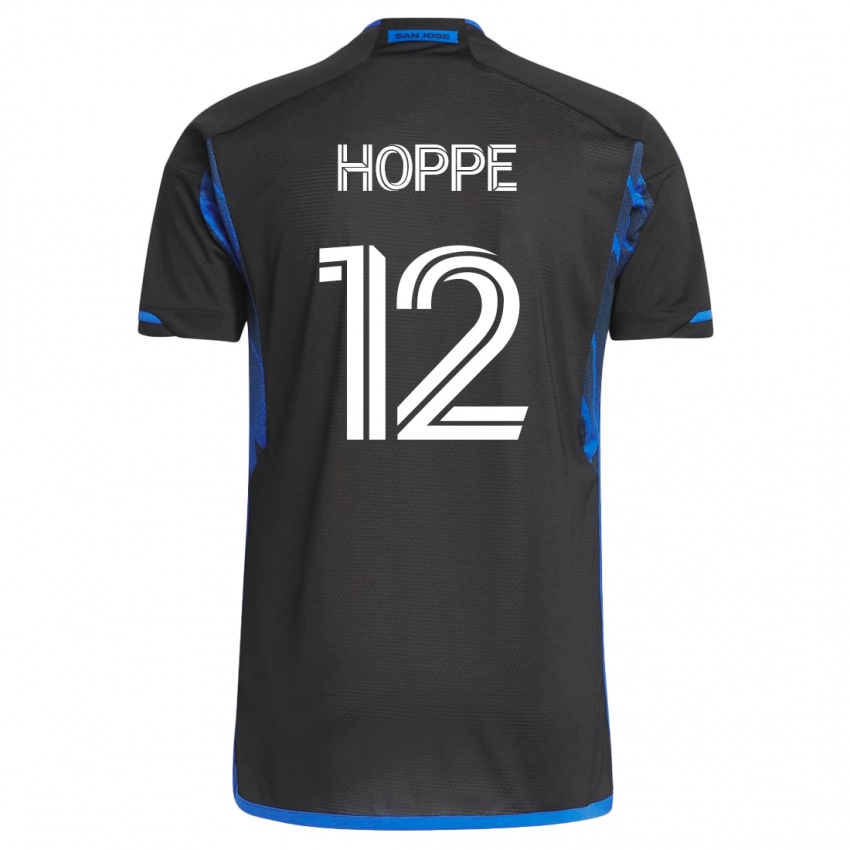 Kvinder Matthew Hoppe #12 Blå Sort Hjemmebane Spillertrøjer 2023/24 Trøje T-Shirt