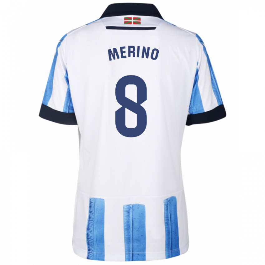 Kvinder Mikel Merino #8 Blå Hvid Hjemmebane Spillertrøjer 2023/24 Trøje T-Shirt