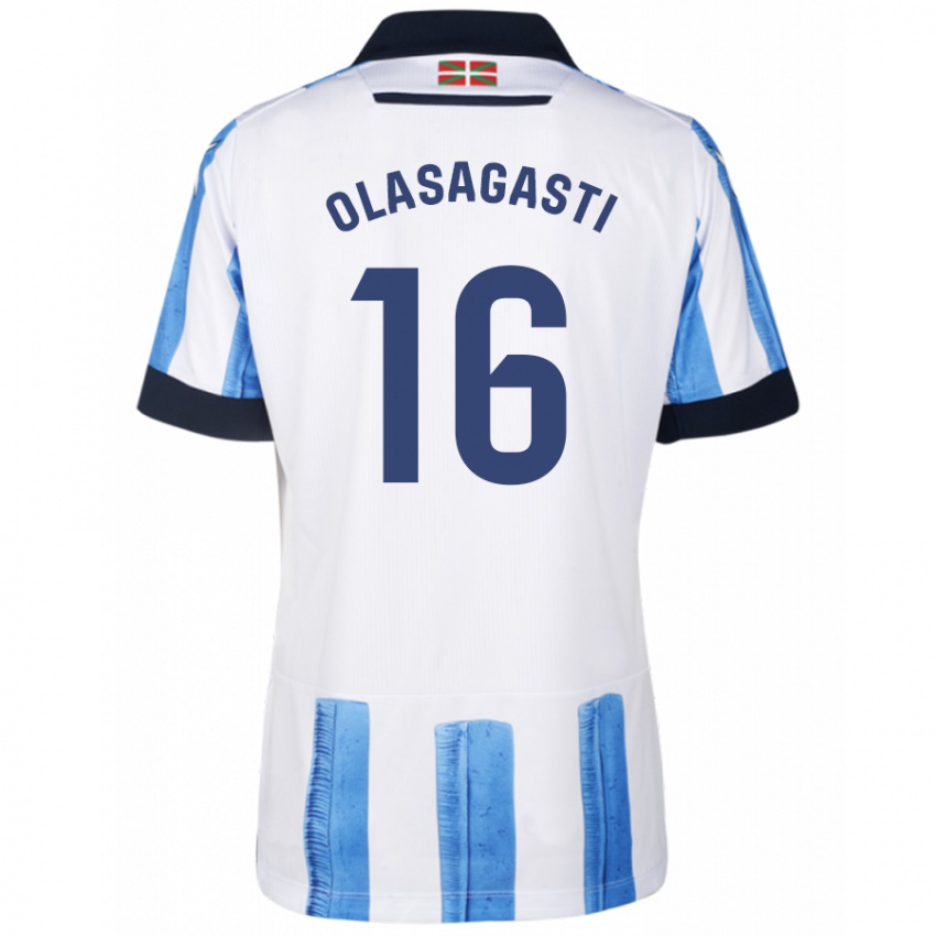Kvinder Jon Ander Olasagasti #16 Blå Hvid Hjemmebane Spillertrøjer 2023/24 Trøje T-Shirt