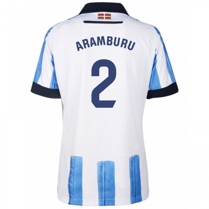 Kvinder Jon Aramburu #2 Blå Hvid Hjemmebane Spillertrøjer 2023/24 Trøje T-Shirt