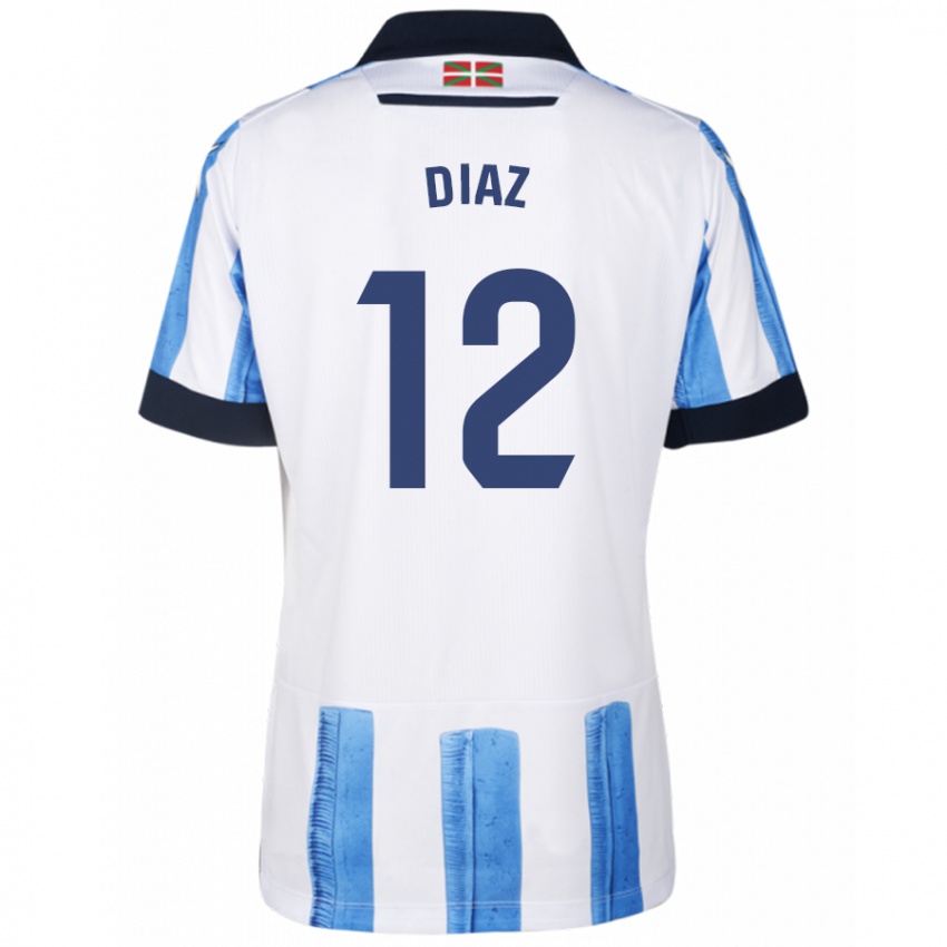 Kvinder Ekain Díaz #12 Blå Hvid Hjemmebane Spillertrøjer 2023/24 Trøje T-Shirt