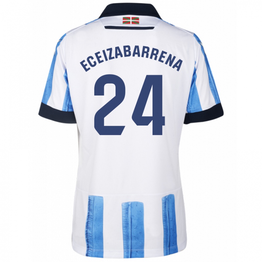 Kvinder Jon Eceizabarrena #24 Blå Hvid Hjemmebane Spillertrøjer 2023/24 Trøje T-Shirt