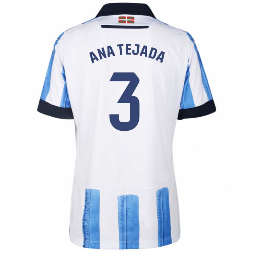 Kvinder Ana Tejada Jiménez #3 Blå Hvid Hjemmebane Spillertrøjer 2023/24 Trøje T-Shirt