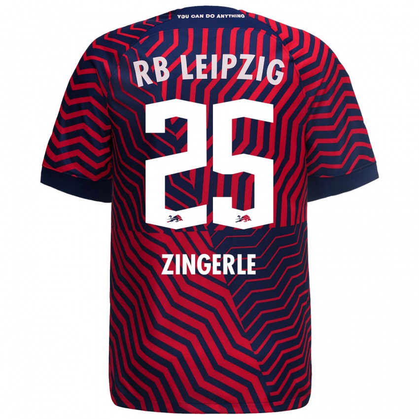 Kvinder Leopold Zingerle #25 Blå Rød Udebane Spillertrøjer 2023/24 Trøje T-Shirt