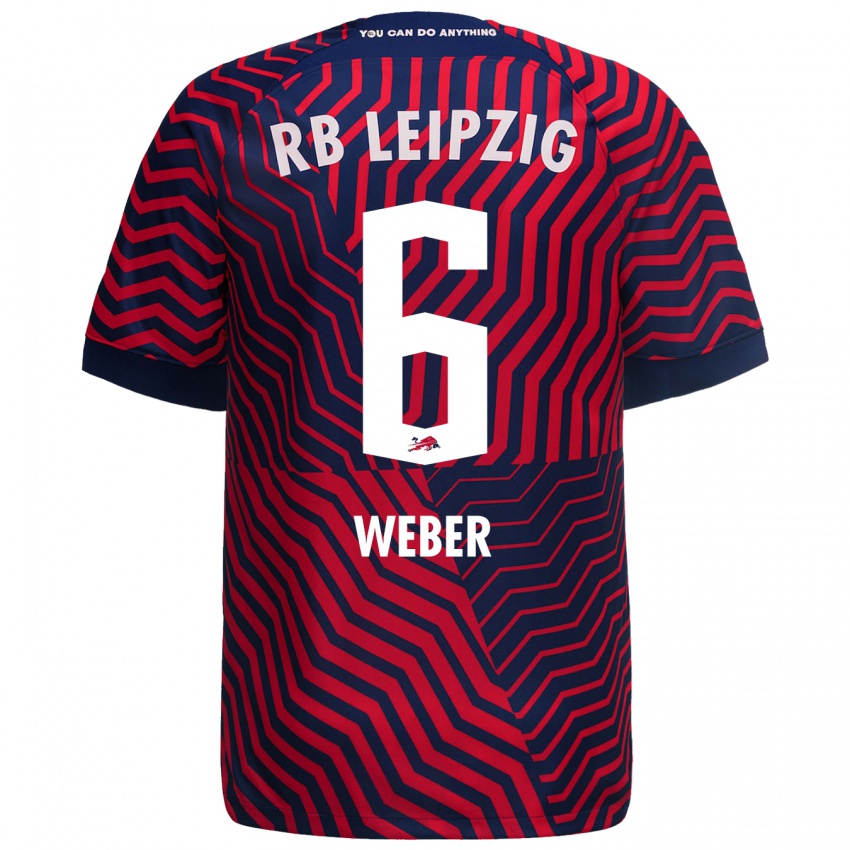 Kvinder Samuel Weber #6 Blå Rød Udebane Spillertrøjer 2023/24 Trøje T-Shirt