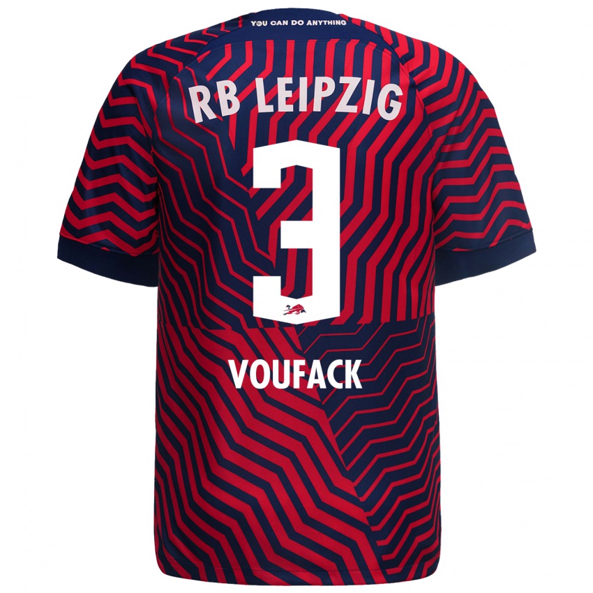 Kvinder Lionel Voufack #3 Blå Rød Udebane Spillertrøjer 2023/24 Trøje T-Shirt