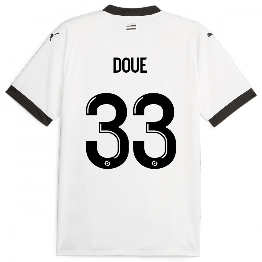 Kvinder Désiré Doué #33 Hvid Udebane Spillertrøjer 2023/24 Trøje T-Shirt