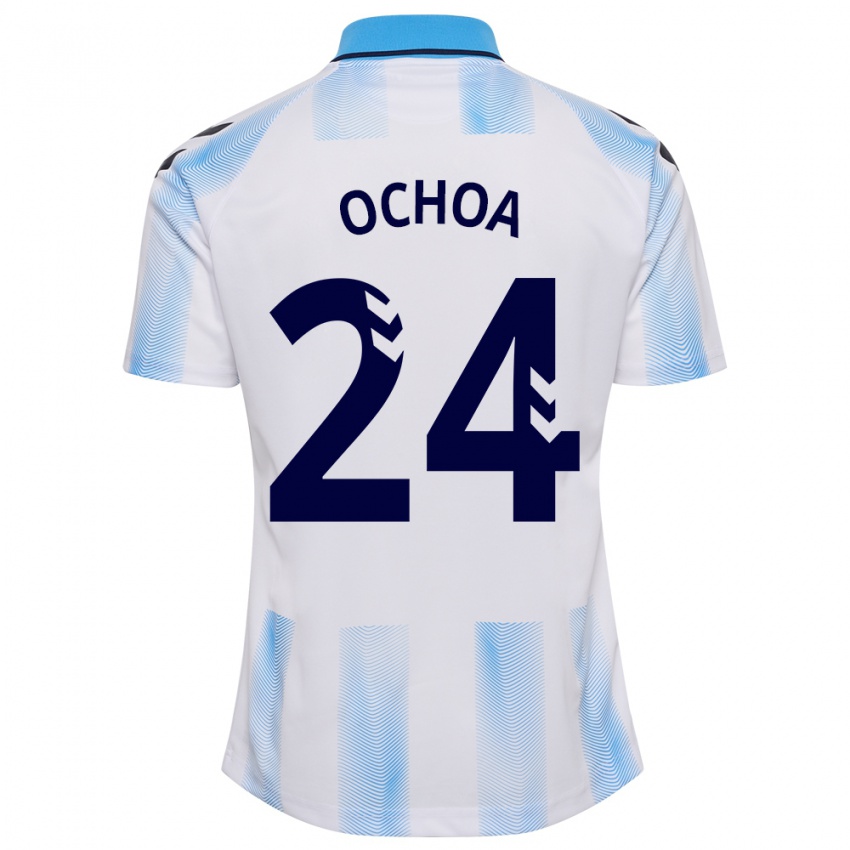 Børn Aarón Ochoa #24 Hvid Blå Hjemmebane Spillertrøjer 2023/24 Trøje T-Shirt