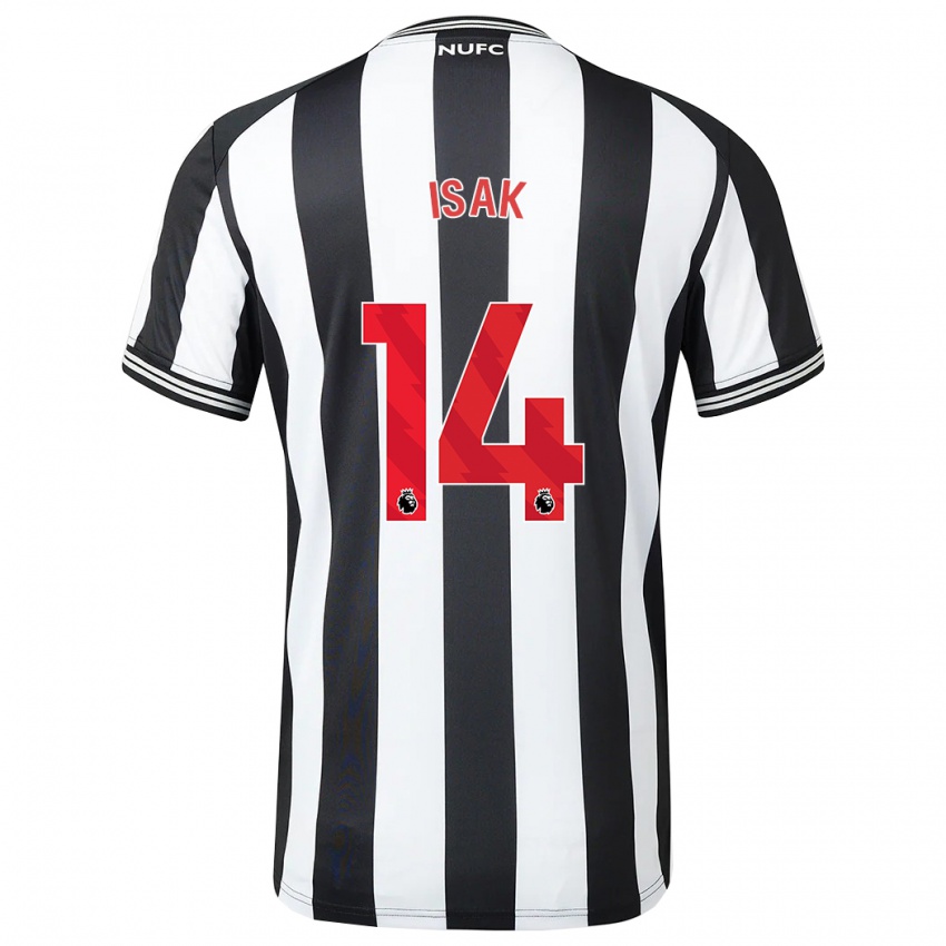 Børn Alexander Isak #14 Sort Hvid Hjemmebane Spillertrøjer 2023/24 Trøje T-Shirt