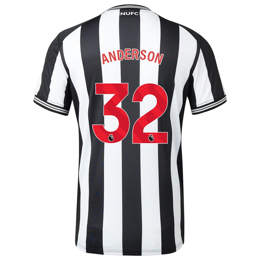 Børn Elliot Anderson #32 Sort Hvid Hjemmebane Spillertrøjer 2023/24 Trøje T-Shirt