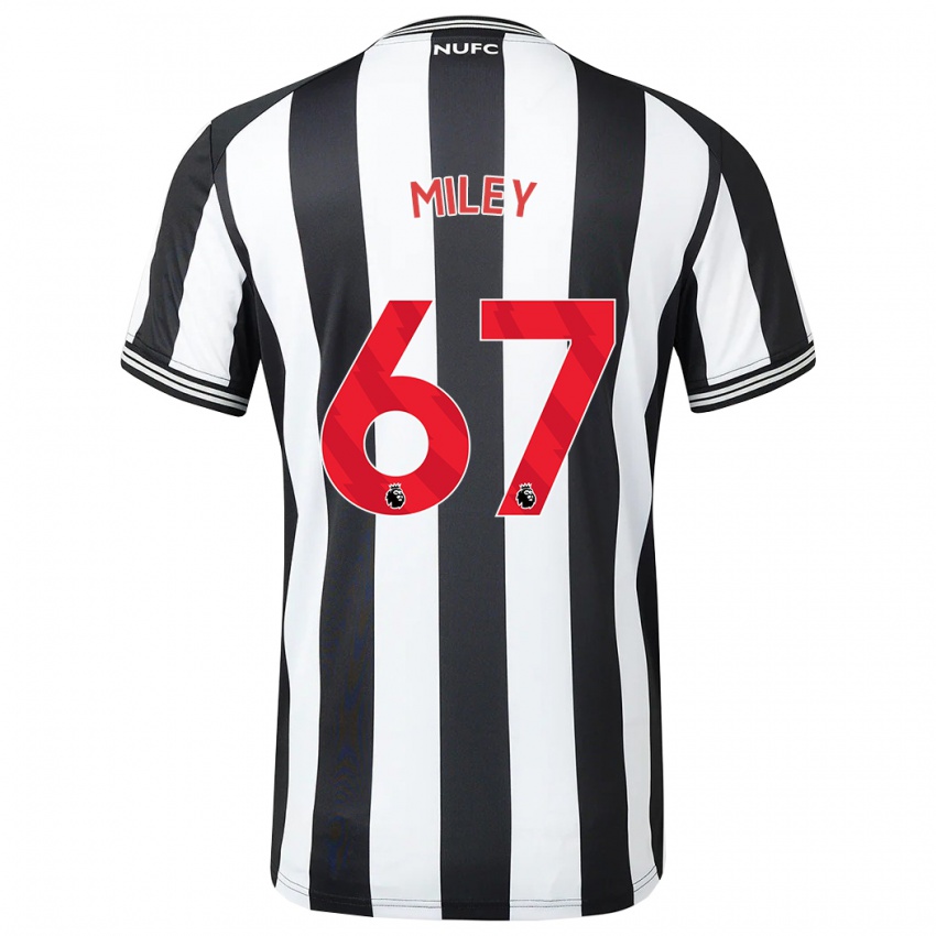 Børn Lewis Miley #67 Sort Hvid Hjemmebane Spillertrøjer 2023/24 Trøje T-Shirt