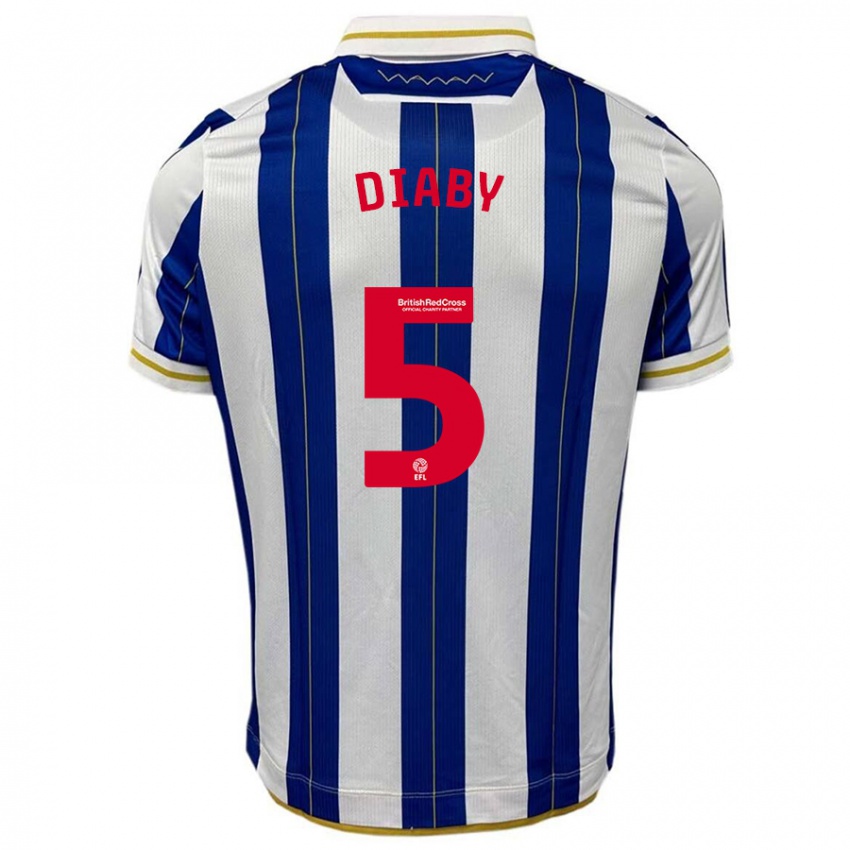 Børn Bambo Diaby #5 Blå Hvid Hjemmebane Spillertrøjer 2023/24 Trøje T-Shirt