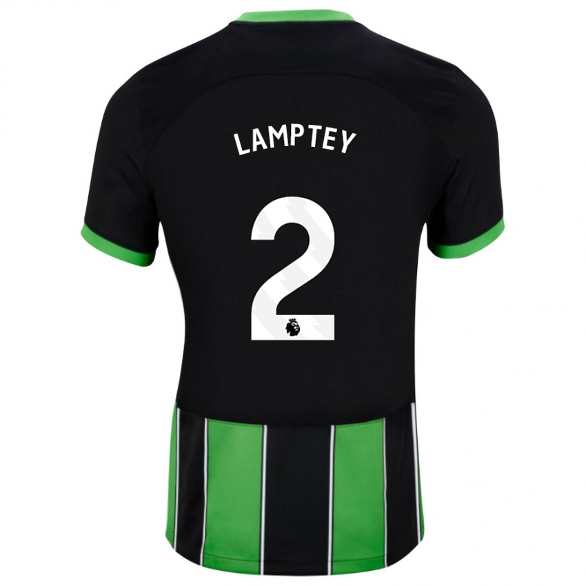 Børn Tariq Lamptey #2 Sort Grøn Udebane Spillertrøjer 2023/24 Trøje T-Shirt