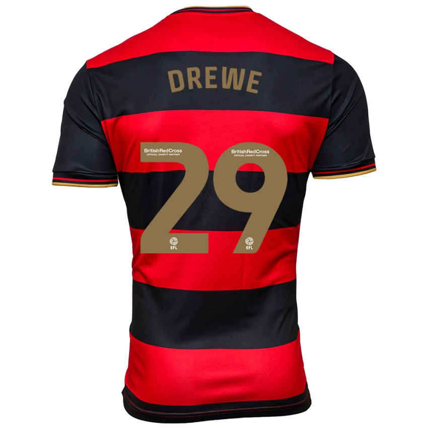 Børn Aaron Drewe #29 Sort Rød Udebane Spillertrøjer 2023/24 Trøje T-Shirt