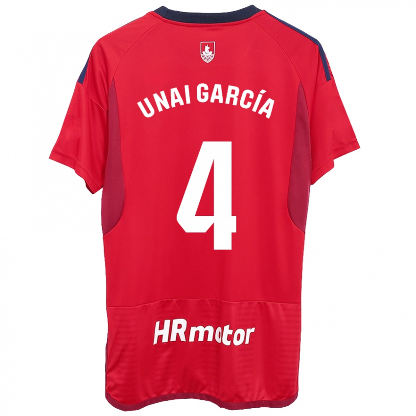 Mænd Unai García #4 Rød Hjemmebane Spillertrøjer 2023/24 Trøje T-Shirt