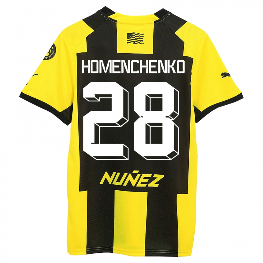 Mænd Santiago Homenchenko #28 Gul Sort Hjemmebane Spillertrøjer 2023/24 Trøje T-Shirt