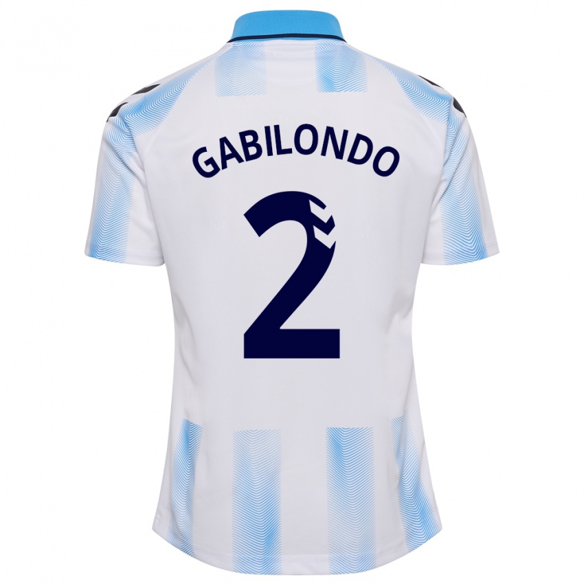 Mænd Jokin Gabilondo #2 Hvid Blå Hjemmebane Spillertrøjer 2023/24 Trøje T-Shirt
