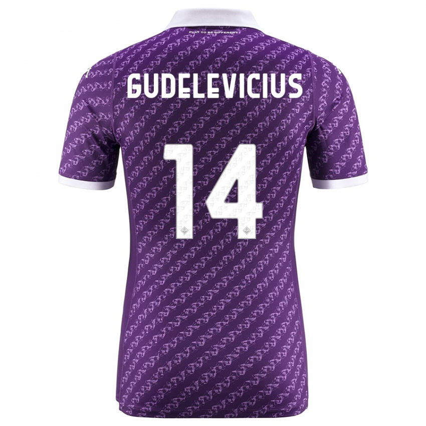 Mænd Ernestas Gudelevicius #14 Viol Hjemmebane Spillertrøjer 2023/24 Trøje T-Shirt