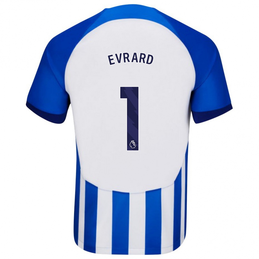Mænd Nicky Evrard #1 Blå Hjemmebane Spillertrøjer 2023/24 Trøje T-Shirt