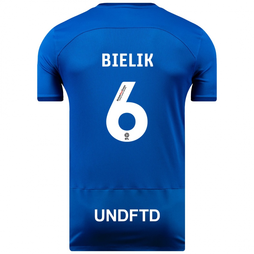 Mænd Krystian Bielik #6 Blå Hjemmebane Spillertrøjer 2023/24 Trøje T-Shirt