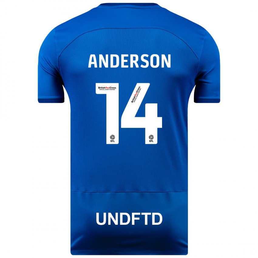 Mænd Keshi Anderson #14 Blå Hjemmebane Spillertrøjer 2023/24 Trøje T-Shirt