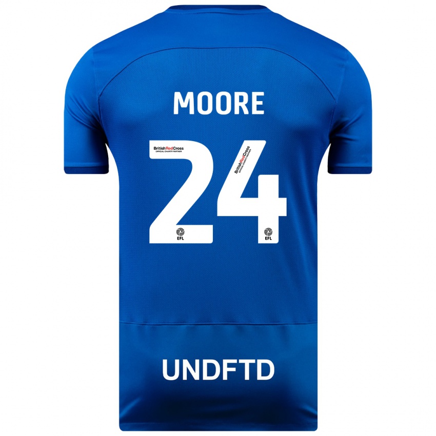 Mænd Jade Ellis Moore #24 Blå Hjemmebane Spillertrøjer 2023/24 Trøje T-Shirt