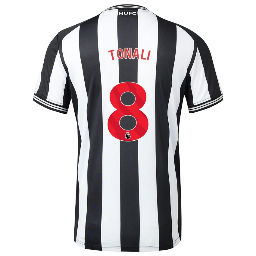 Mænd Sandro Tonali #8 Sort Hvid Hjemmebane Spillertrøjer 2023/24 Trøje T-Shirt