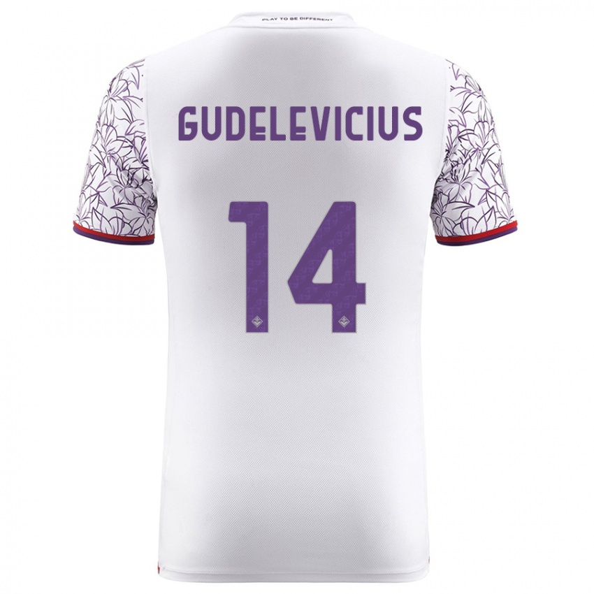 Mænd Ernestas Gudelevicius #14 Hvid Udebane Spillertrøjer 2023/24 Trøje T-Shirt