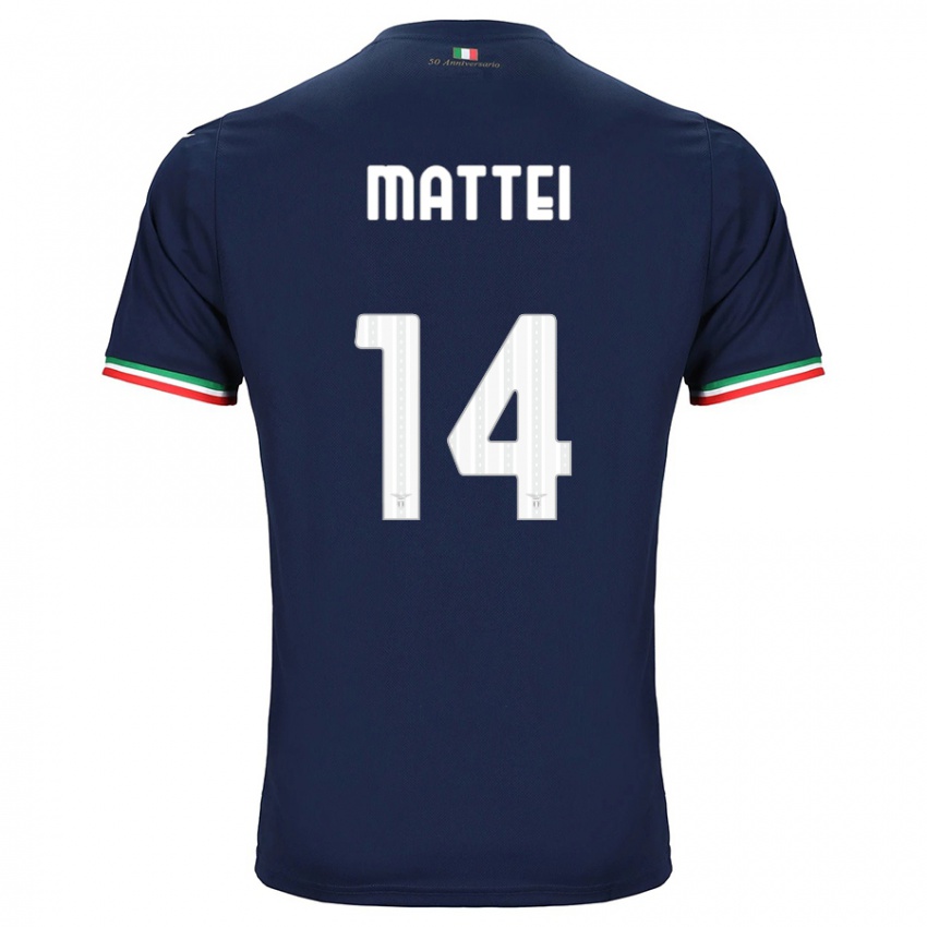 Mænd Sarah Mattei #14 Flåde Udebane Spillertrøjer 2023/24 Trøje T-Shirt