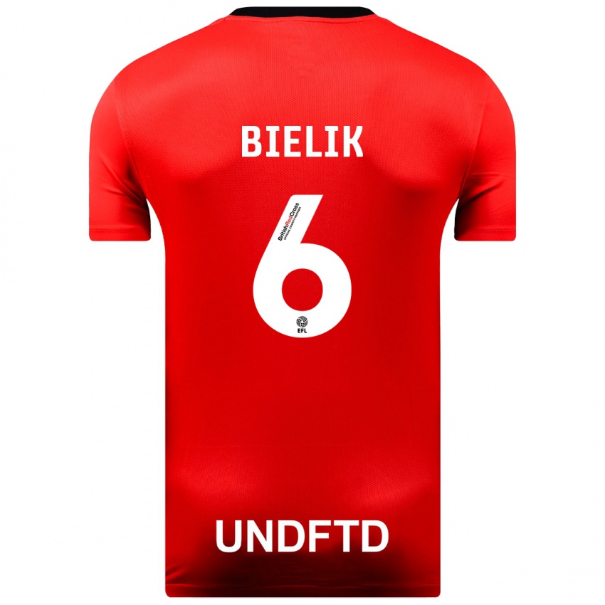 Mænd Krystian Bielik #6 Rød Udebane Spillertrøjer 2023/24 Trøje T-Shirt