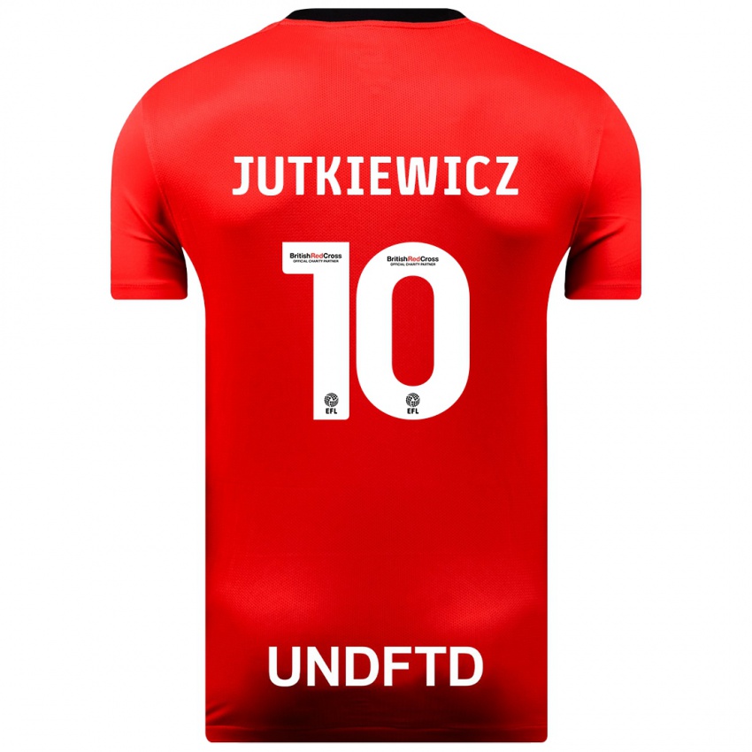 Mænd Lukas Jutkiewicz #10 Rød Udebane Spillertrøjer 2023/24 Trøje T-Shirt
