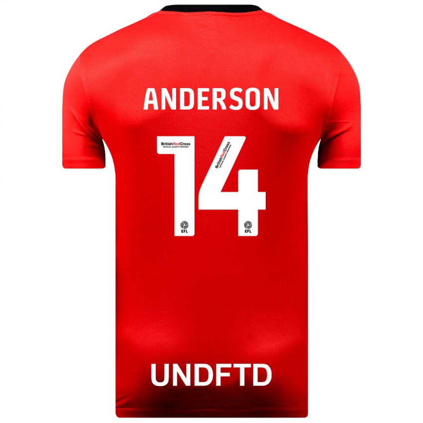 Mænd Keshi Anderson #14 Rød Udebane Spillertrøjer 2023/24 Trøje T-Shirt
