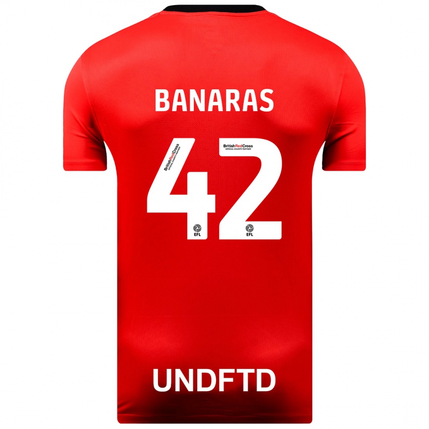 Mænd Layla Banaras #42 Rød Udebane Spillertrøjer 2023/24 Trøje T-Shirt