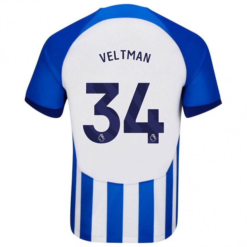 Kvinder Joel Veltman #34 Blå Hjemmebane Spillertrøjer 2023/24 Trøje T-Shirt