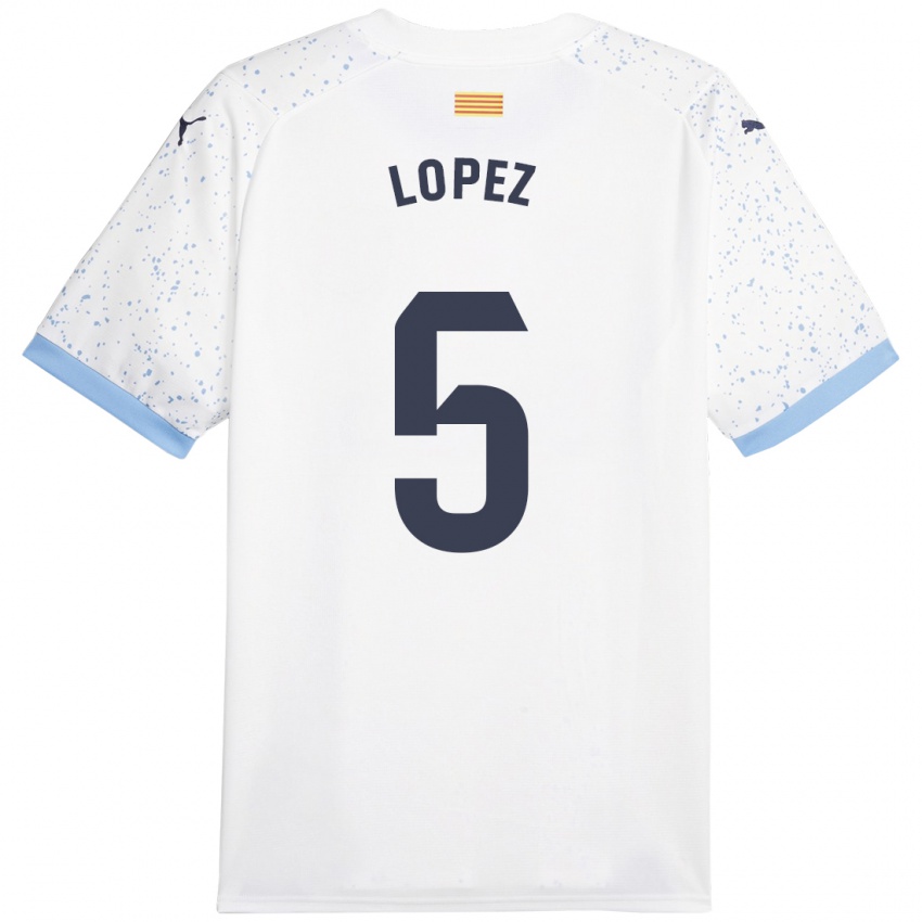 Kvinder David López #5 Hvid Udebane Spillertrøjer 2023/24 Trøje T-Shirt