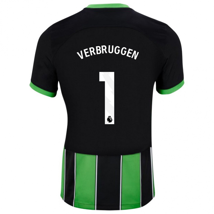Kvinder Bart Verbruggen #1 Sort Grøn Udebane Spillertrøjer 2023/24 Trøje T-Shirt