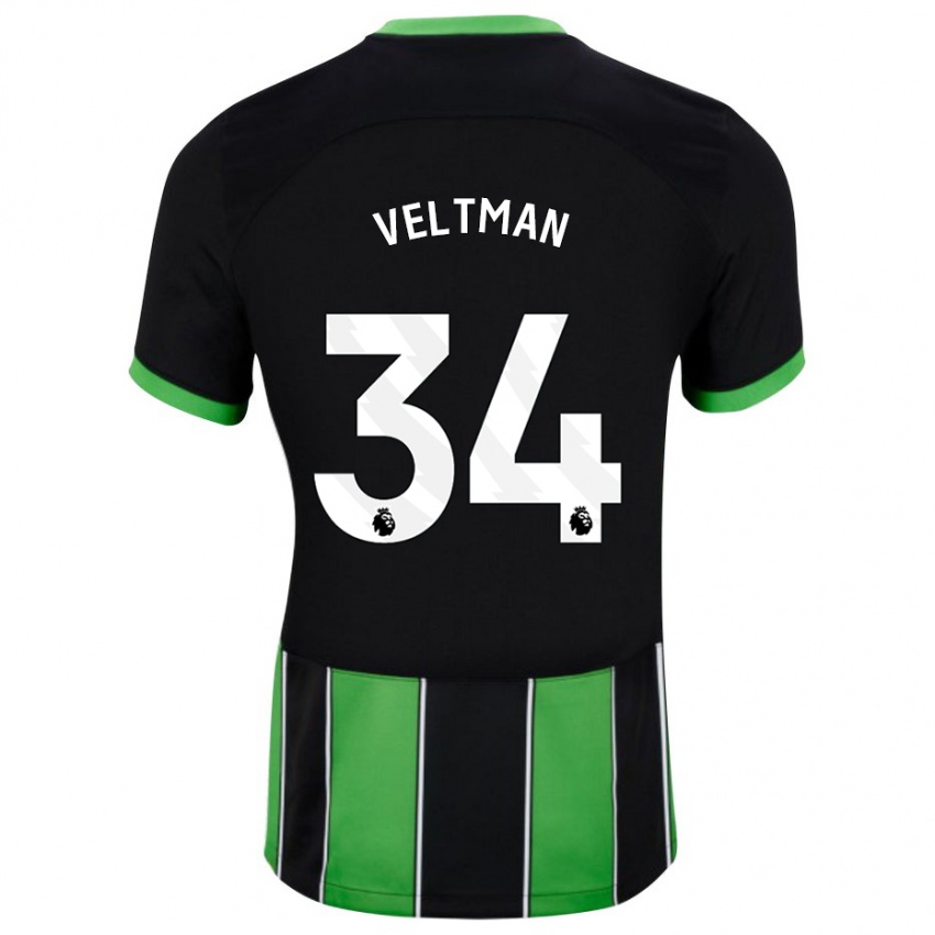 Kvinder Joel Veltman #34 Sort Grøn Udebane Spillertrøjer 2023/24 Trøje T-Shirt