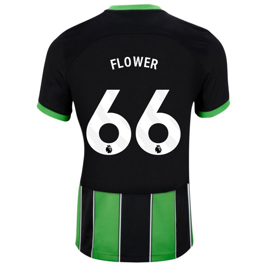 Kvinder Louis Flower #66 Sort Grøn Udebane Spillertrøjer 2023/24 Trøje T-Shirt