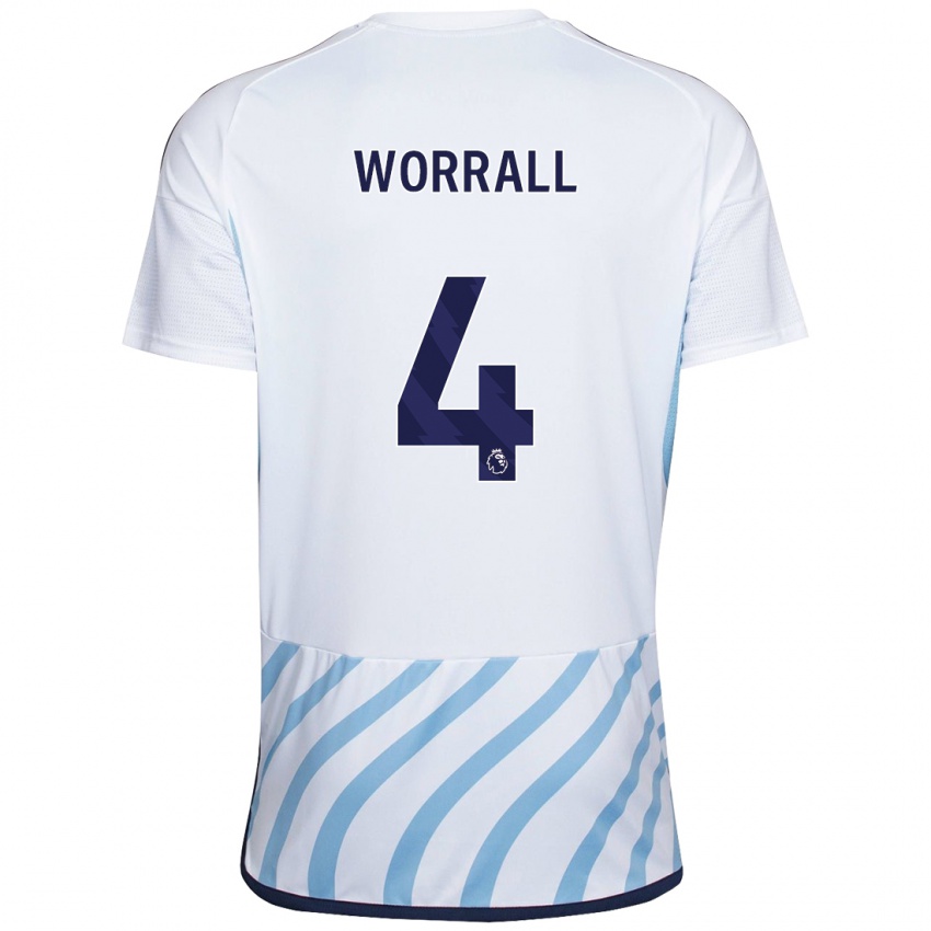 Kvinder Joe Worrall #4 Hvid Blå Udebane Spillertrøjer 2023/24 Trøje T-Shirt