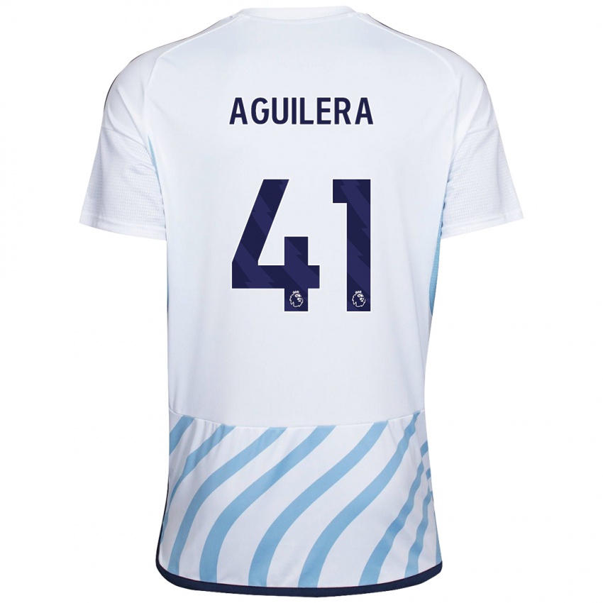 Kvinder Brandon Aguilera #41 Hvid Blå Udebane Spillertrøjer 2023/24 Trøje T-Shirt