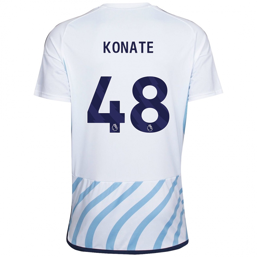 Kvinder Ateef Konaté #48 Hvid Blå Udebane Spillertrøjer 2023/24 Trøje T-Shirt