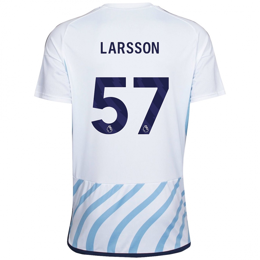 Kvinder Julian Larsson #57 Hvid Blå Udebane Spillertrøjer 2023/24 Trøje T-Shirt