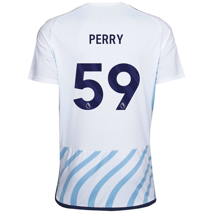 Kvinder Ben Perry #59 Hvid Blå Udebane Spillertrøjer 2023/24 Trøje T-Shirt