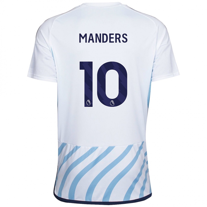 Kvinder Holly Manders #10 Hvid Blå Udebane Spillertrøjer 2023/24 Trøje T-Shirt