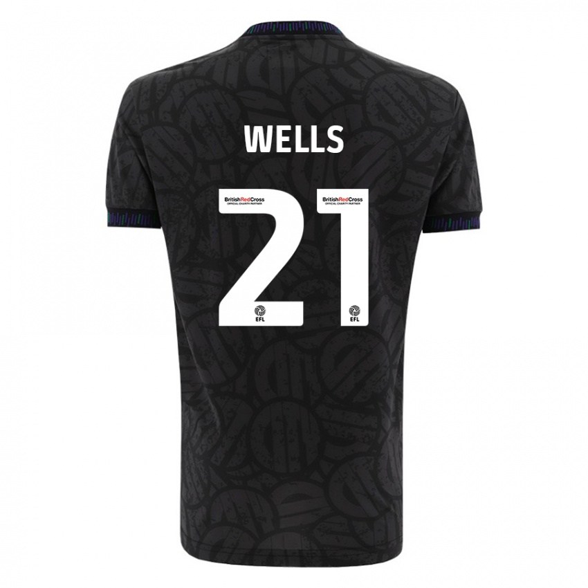 Kvinder Nahki Wells #21 Sort Udebane Spillertrøjer 2023/24 Trøje T-Shirt