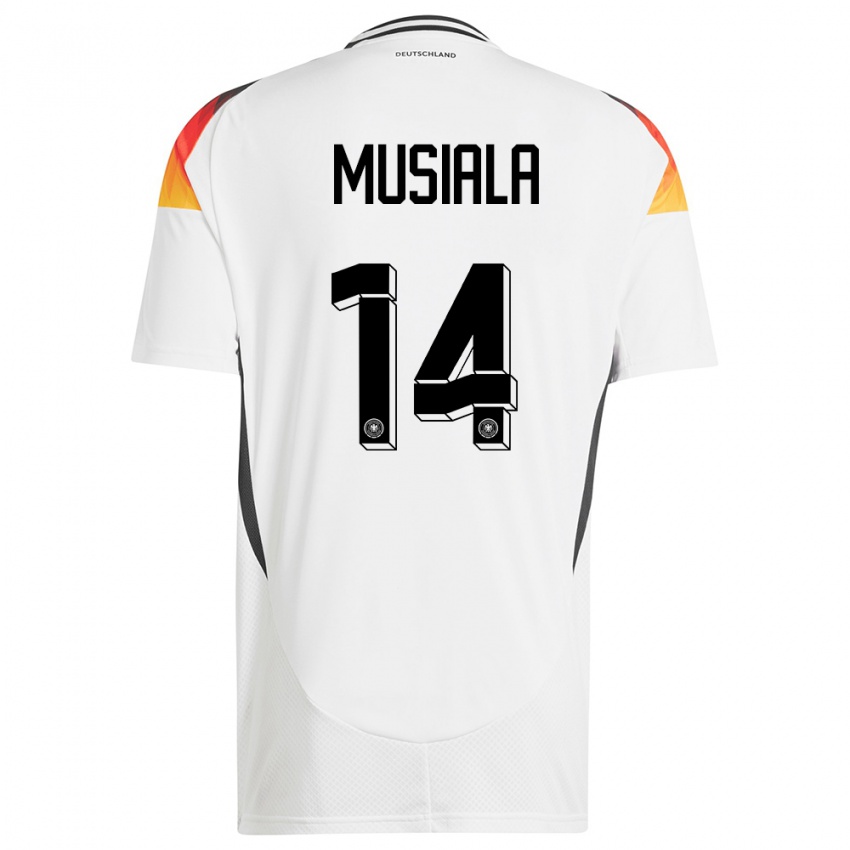 Børn Tyskland Jamal Musiala #14 Hvid Hjemmebane Spillertrøjer 24-26 Trøje T-Shirt