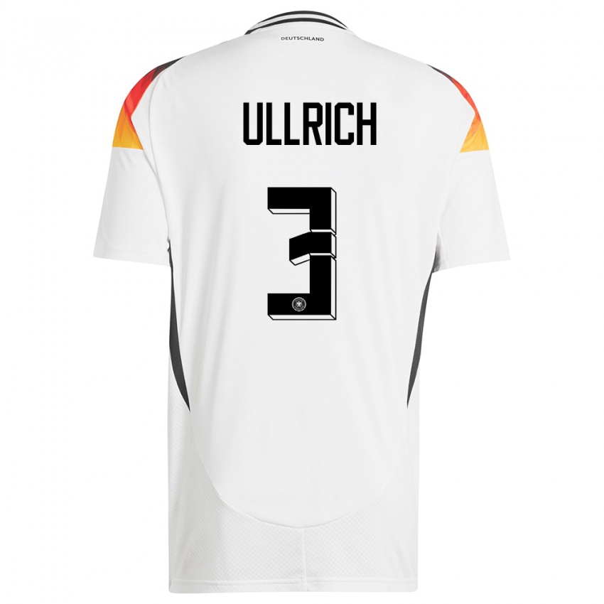 Børn Tyskland Lukas Ullrich #3 Hvid Hjemmebane Spillertrøjer 24-26 Trøje T-Shirt